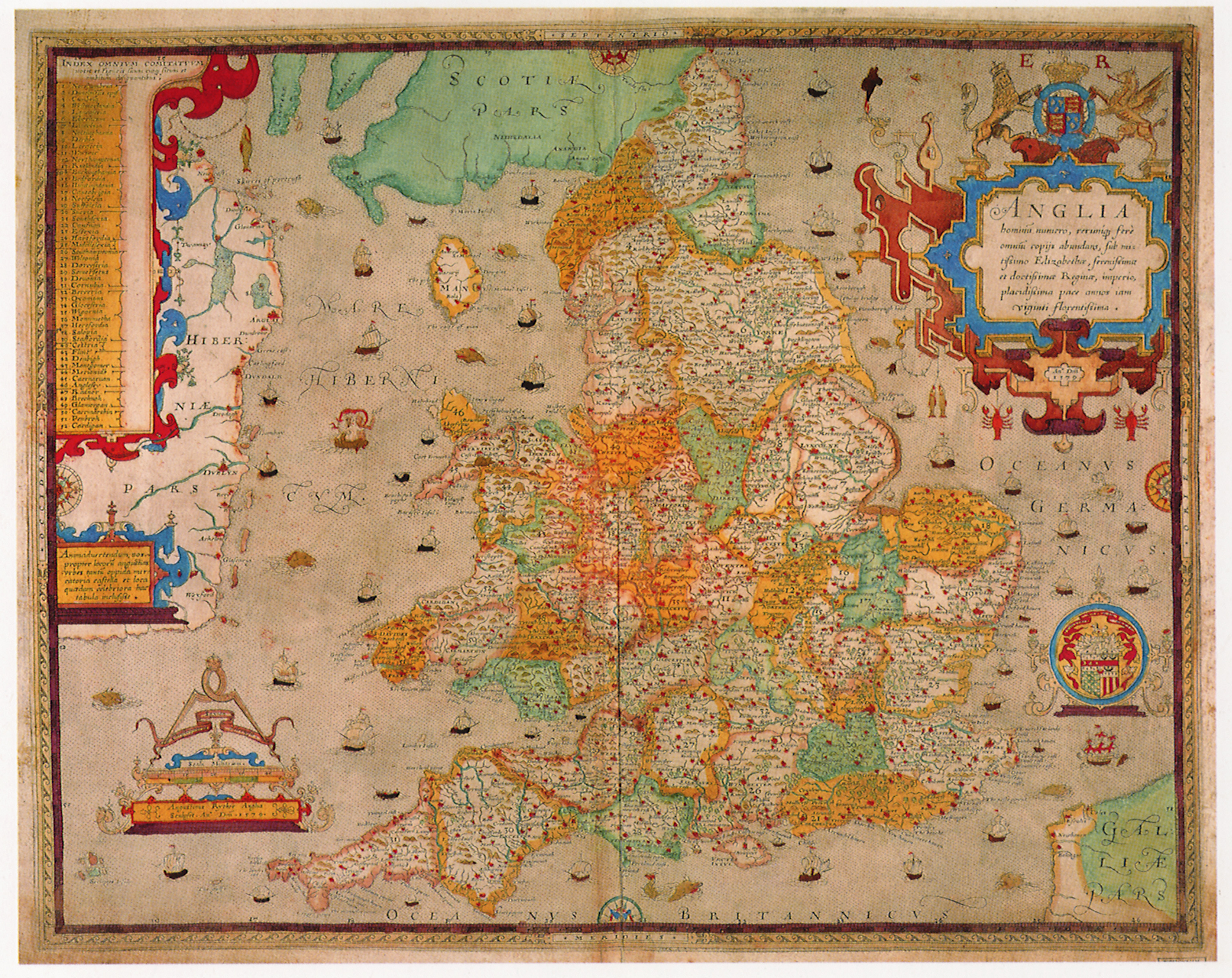 Old map of England showing the outlines of each county