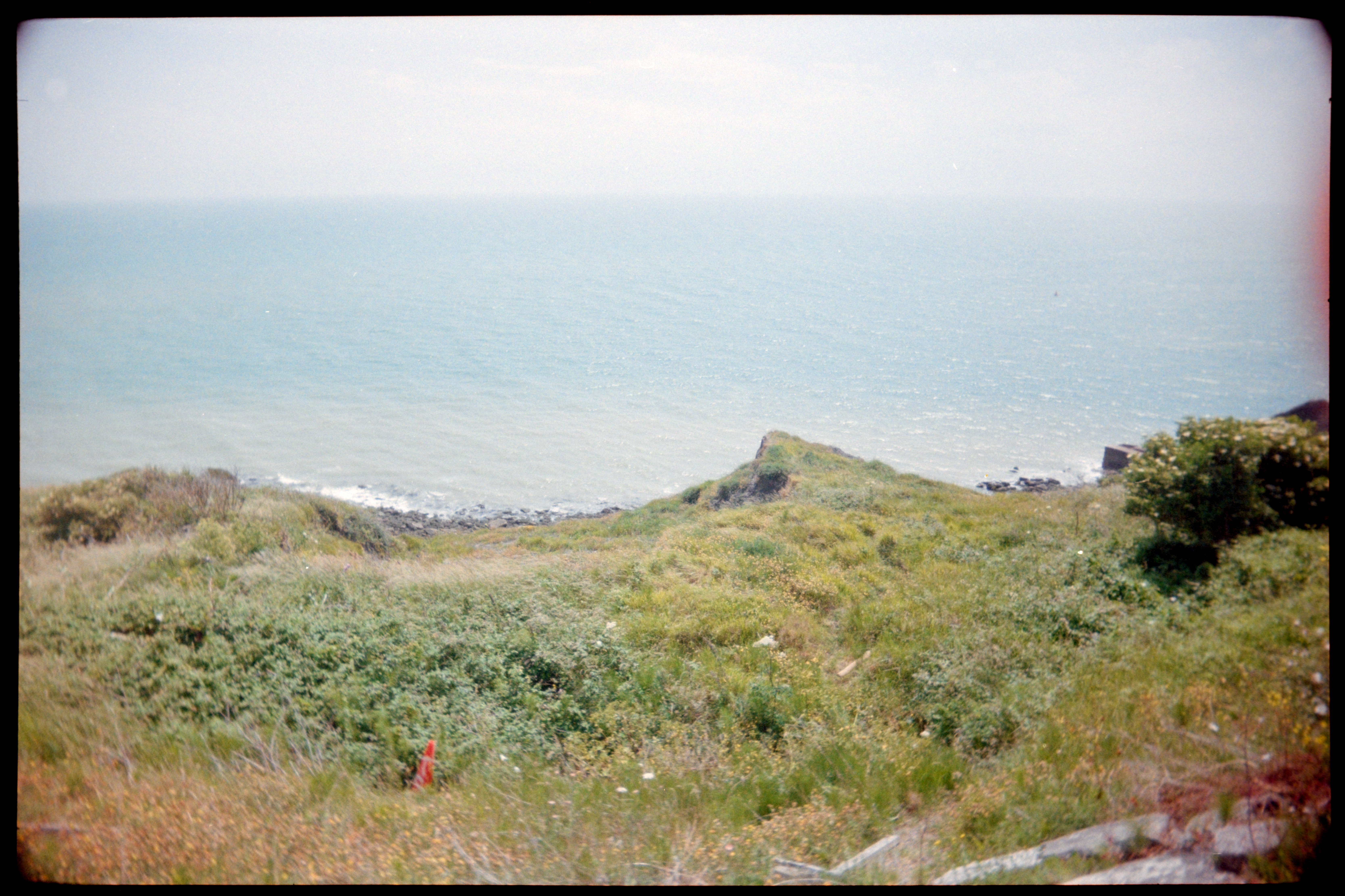 Cliff edge covered in grass with the ocean behind