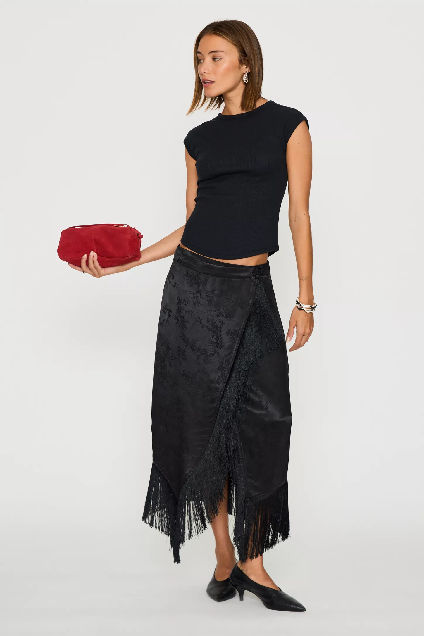 By Anthropologie , Jacquard Fringed Wrap Skirt