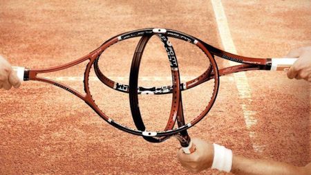 Toyota print ad featuring the Toyota logo made out of tennis rackets