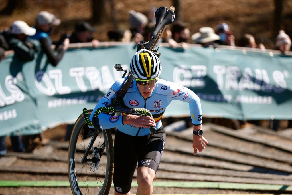 FAYETTEVILLE ARKANSAS JANUARY 29 Joran Wyseure of Belgium competes to win during the 73rd UCI CycloCross World Championships Fayetteville 2022 Mens U23 Fayetteville2022 on January 29 2022 in Fayetteville Arkansas Photo by Chris GraythenGetty Images