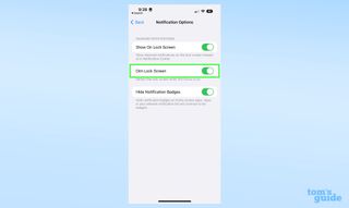 A screenshot of the iOS settings app, showing where to find the Dim Lock Screen setting