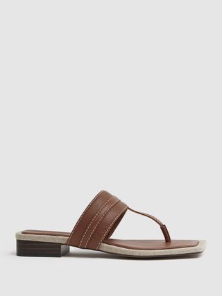 Reiss Tan Quinn Leather Strap Thong Sandals