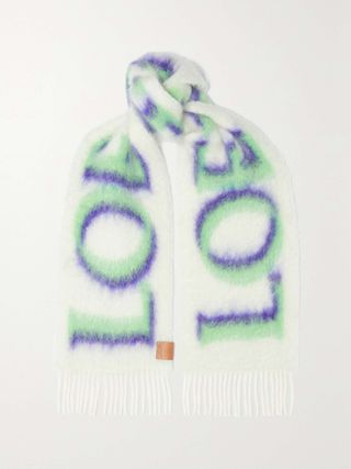 Fringed Printed Knitted Scarf