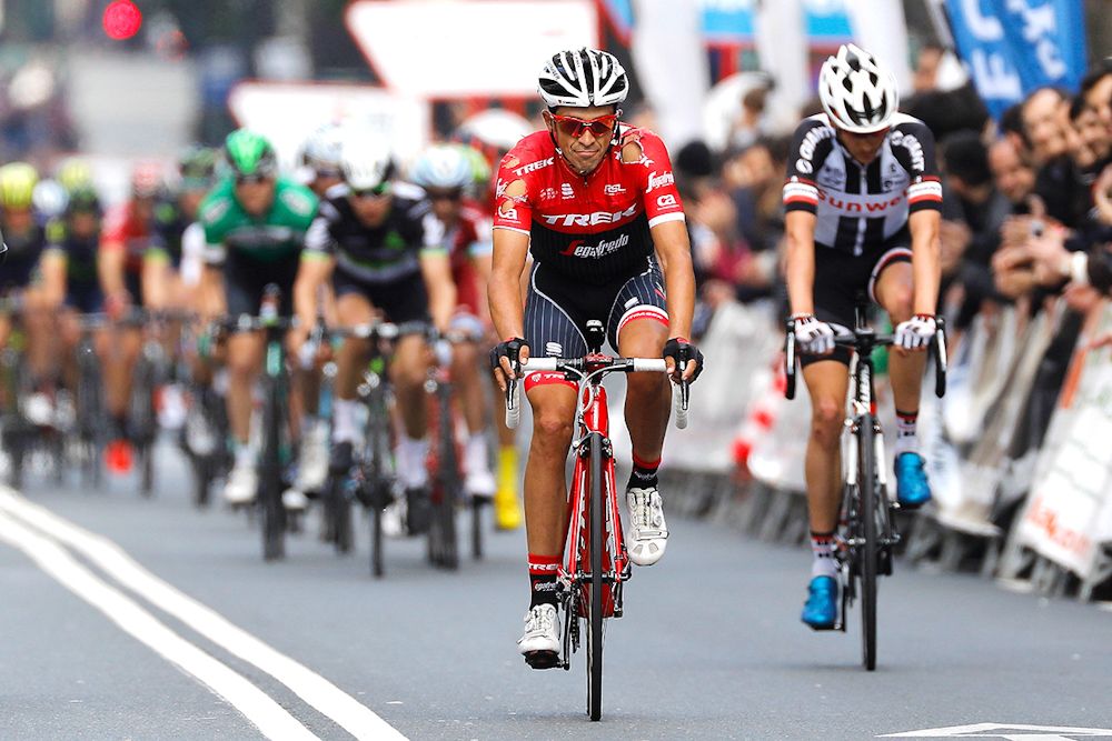 Alberto Contador rolls across the line at Pais Vasco