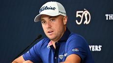 Justin Thomas talks to the media before The Players Championship