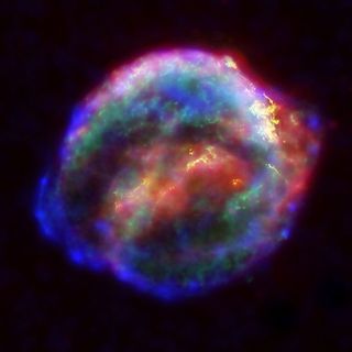 An exploding star propels jets of high energy matter and light into space at incredible speeds.