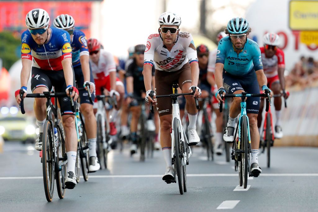 RZESZOW POLAND AUGUST 11 Lawrence Warbasse of The United States and AG2R Citren Team at finish line during the 78th Tour de Pologne 2021 Stage 3 a 226km stage from Sanok to Rzeszw TourdePologne TDP2021 UCIWT on August 11 2021 in Rzeszow Poland Photo by Bas CzerwinskiGetty Images