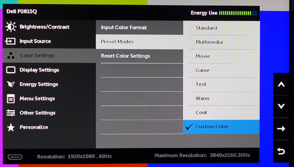 Dell P2815Q OSD Setup And Calibration