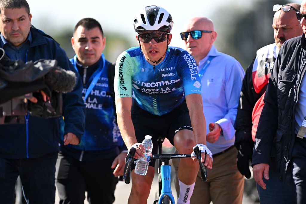 OVERIJSE BELGIUM APRIL 10 Race winner Benoit Cosnefroy of France and Decathlon AG2R La Mondiale Team reacts after the 64th De Brabantse Pijl La Fleche Brabanconne 2024 Mens Elite a 1952km one day race from Leuven to Overijse on April 10 2024 in Overijse Belgium Photo by Luc ClaessenGetty Images