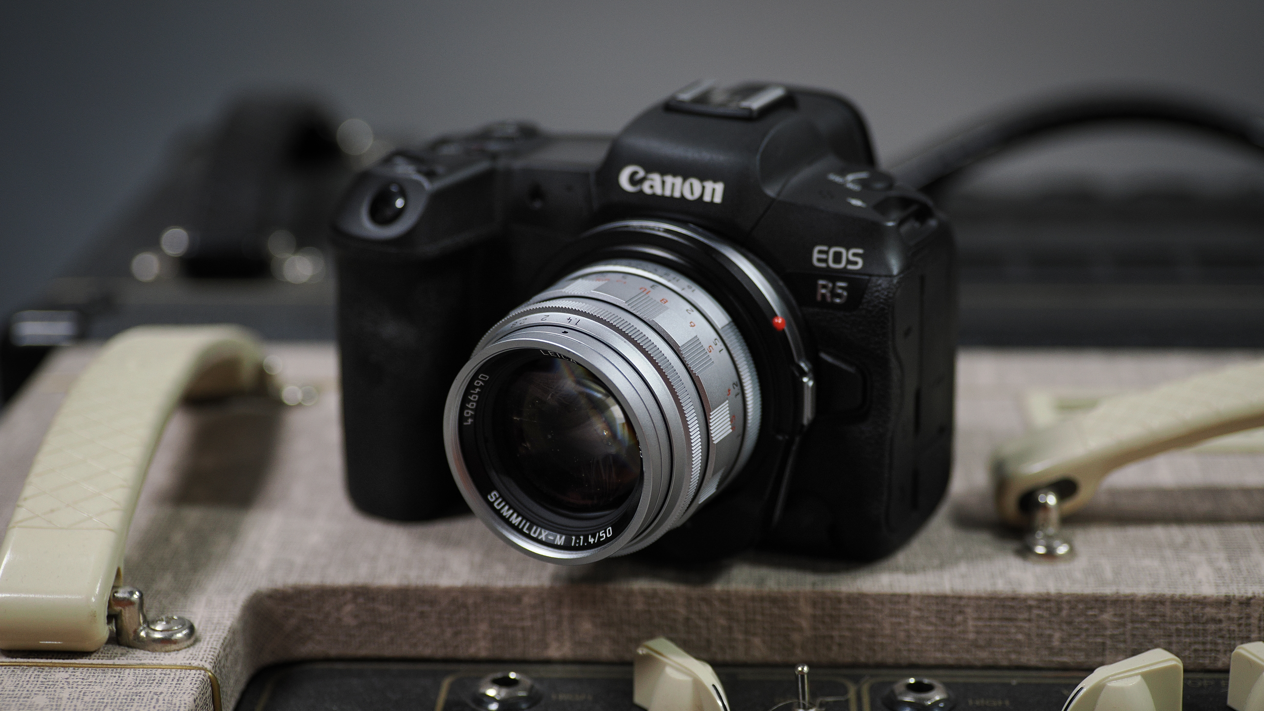 Canon EOS R5 with the Megadap M2RF adapter, mounting a Leica M lens