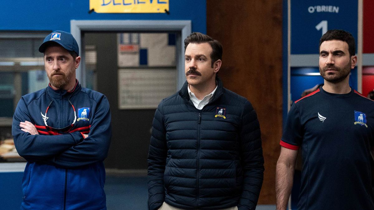 Brendan Hunt, Jason Sudeikis and Brett Goldstein star in Ted Lasso season 2 finale