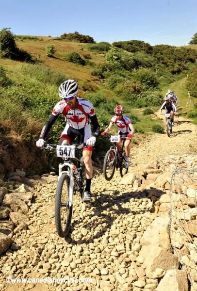 Derek Zandstra leads the Canadians around the 2012 Olympic mountain bike course in London.