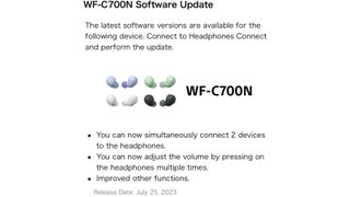 Sony WF-C700N update screen