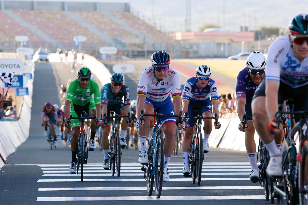 SAN JUAN ARGENTINA JANUARY 24 LR Peter Sagan of Slovakia and Team Total Energie Yves Lampaert of Belgium and Team Soudal QuickStep and Giacomo Nizzolo of Italy and Team Israel Premier Tech cross the finish line during the 39th Vuelta a San Juan International 2023 Stage 3 a 1709km stage from Circuito San Juan Villicum to Circuito San Juan Villicum VueltaSJ2023 on January 24 2023 in San Juan Argentina Photo by Maximiliano BlancoGetty Images