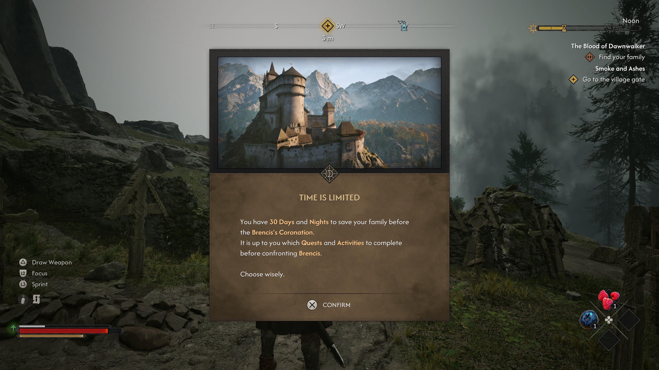 The Blood of Dawnwalker screenshot showcasing the game's time mechanic