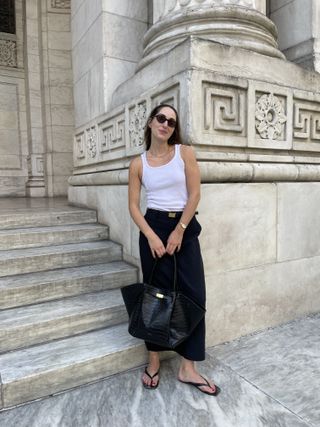 Anna LaPlaca wearing a Demellier New York Tote