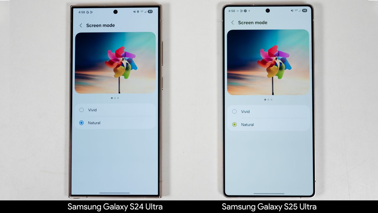 Comparing the color calibration and adjustment settings between the Samsung Galaxy S24 Ultra and Galaxy S25 Ultra