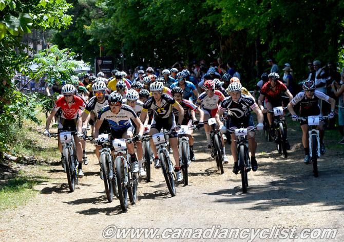 Raphael Gagne (Equipe du Quebec : Rocky Mountain Bicycles) leads out at the start