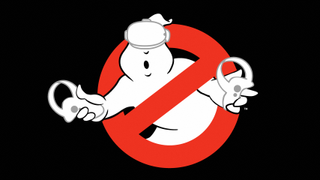 The new Ghostbusters VR logo - the ghost is wearing a Quest 2 headset