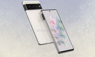 Renders of the back and front of the Google Pixel 7 in a white colorway.