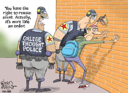 Political Cartoon U.S. Freedom of speech College Conservative Liberal