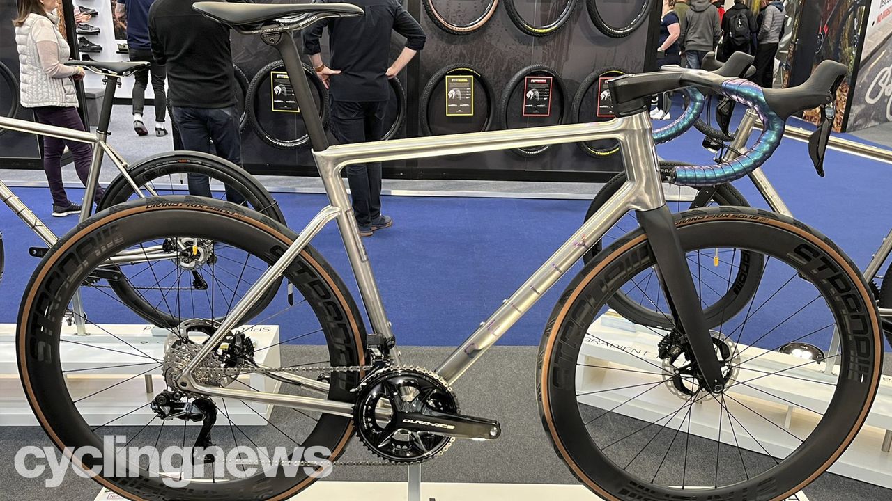 A close up of the Reilly Cycleworks Fusion titanium road bike
