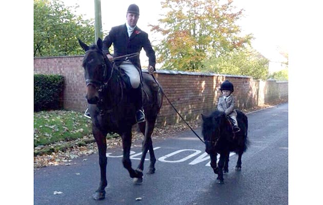 Isabella Wright at her first opening meet with the Grove and Rufford aged two, with her four-star event rider dad Matthew Wright