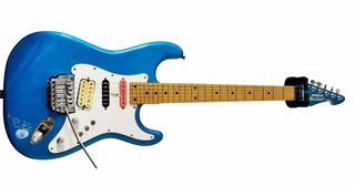 Jason Becker's blue Moridira Hurricane guitar