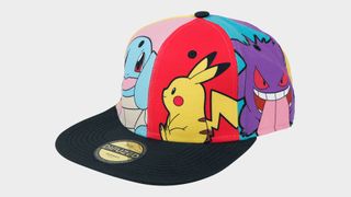 A cap from EMP's Pokemon range, featuring iconic characters like Pikachu and Squirtle