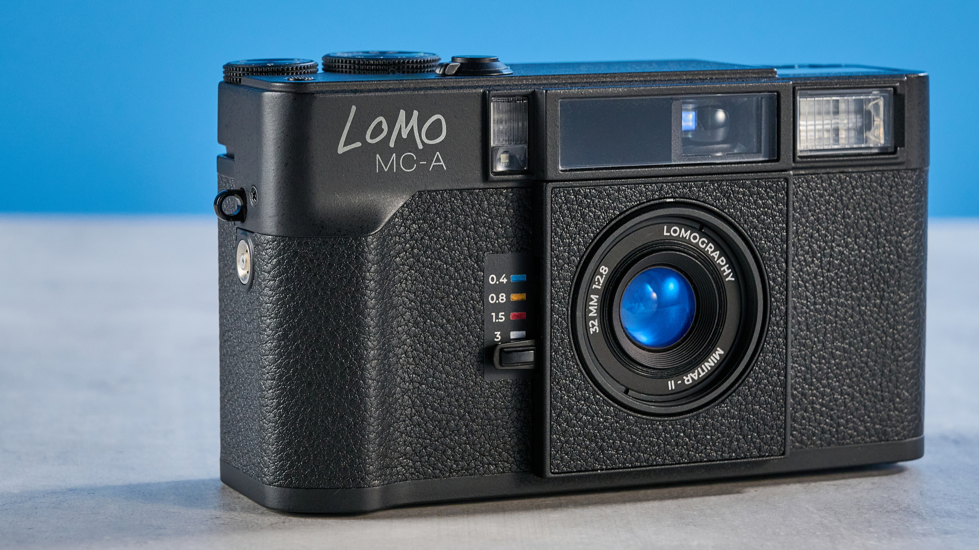 A black Lomography Lomo MC-A 35mm film camera