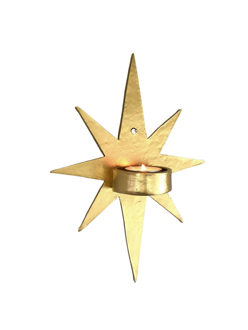 Ceramic Candle Sconce Gold Star Handmade Wall Decor