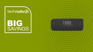 The JBL Flip 6 on a green background with text saying Big Savings.