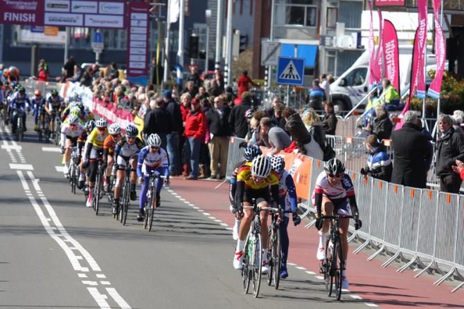 The peloton was shattered at the finish