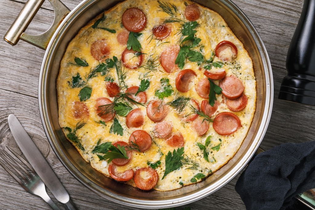 Herby sausage omelette British Recipes GoodtoKnow