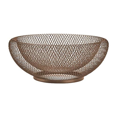 Eachpt Metal Mesh Fruit Basket, Round Gold Retro Hollow Out Iron, Snack Storage, Iron Fruit Holder, for Kitchen Counters