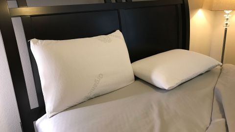 Two Brooklyn Bedding Talalay Latex Pillows on a bed