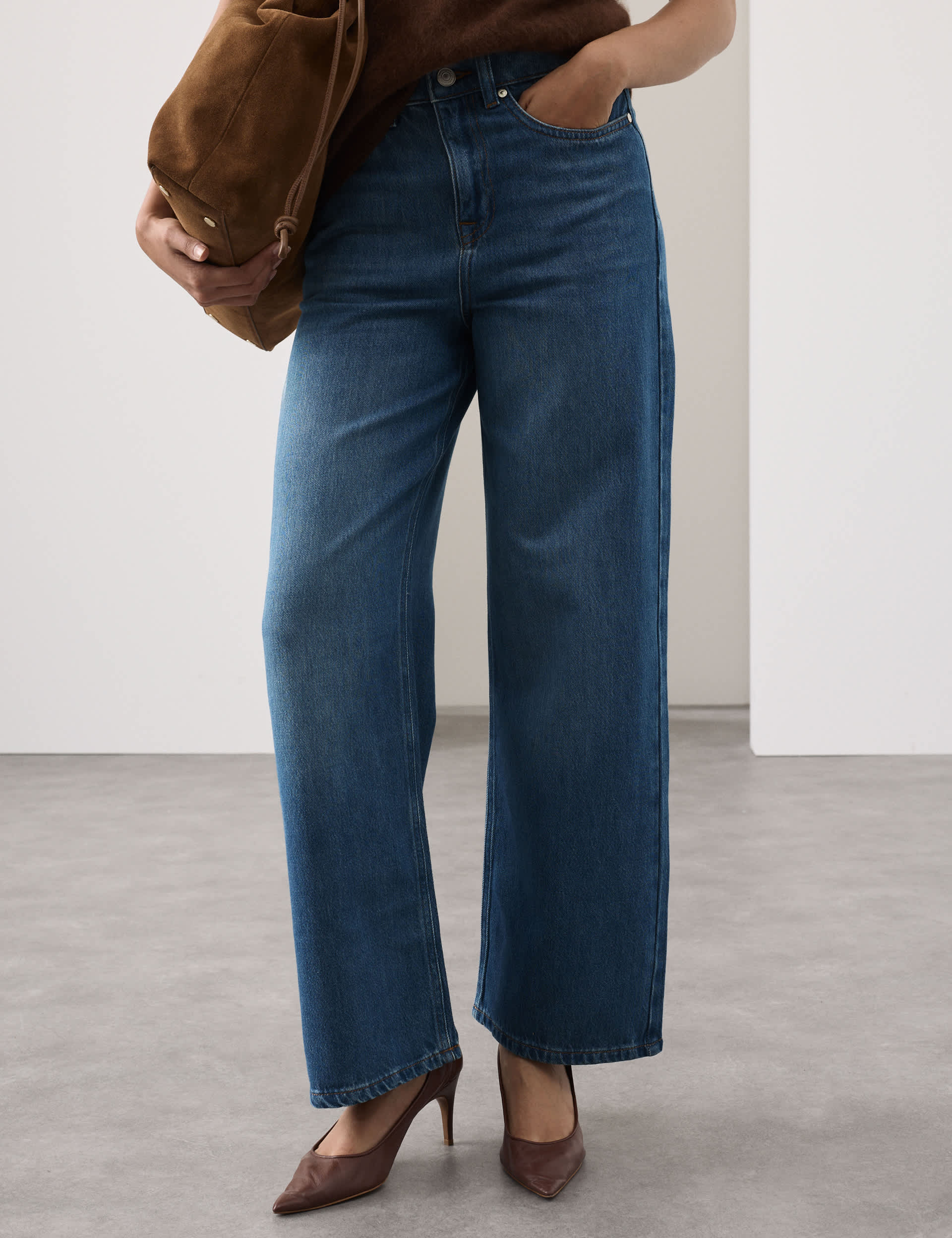 Lyocell Blend High Waisted Straight Leg Jeans