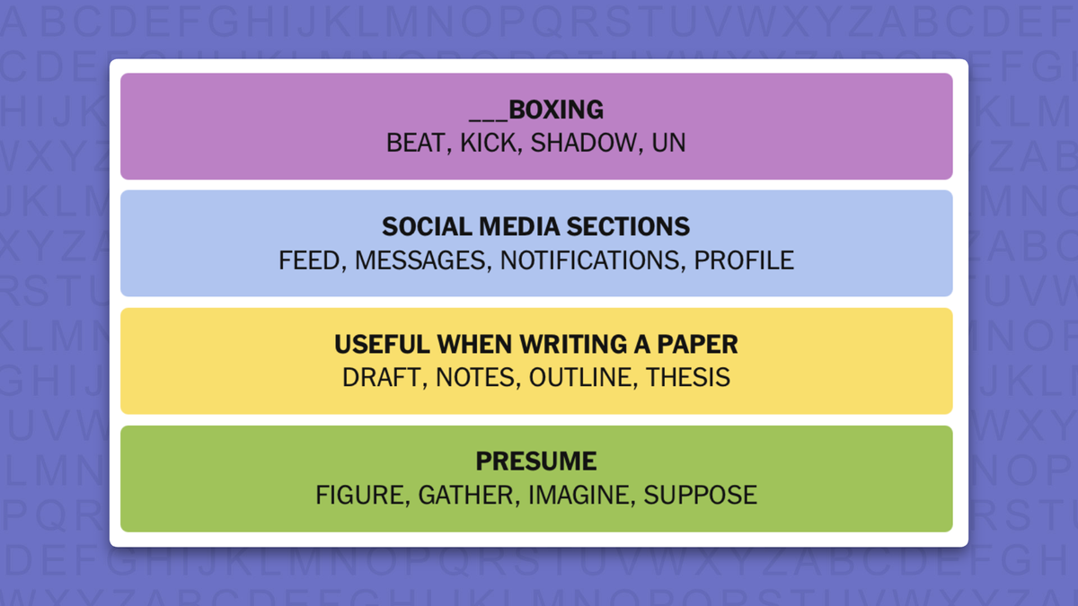 NYT Connections answers for game 1217 on a purple background