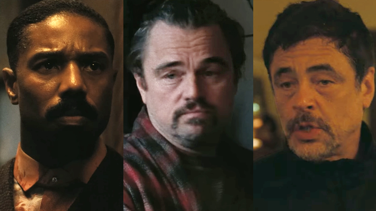 Michael B. Jordan starring in Sinners (2025), Leonardo DiCaprio and Benicio Del Toro in One Battle after Another (2025).