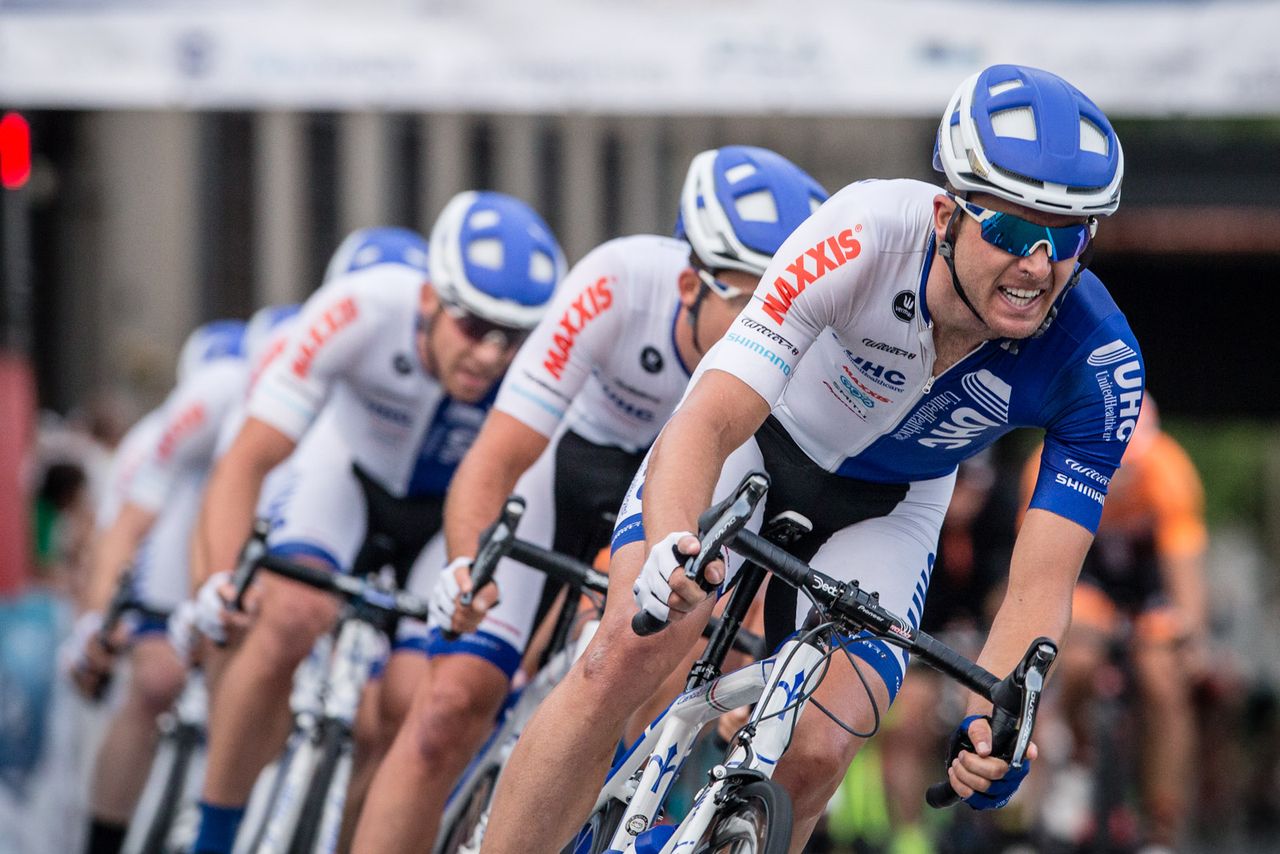 Danny Summerhill (UnitedHealthcare) starts the leadout with one lap to go.