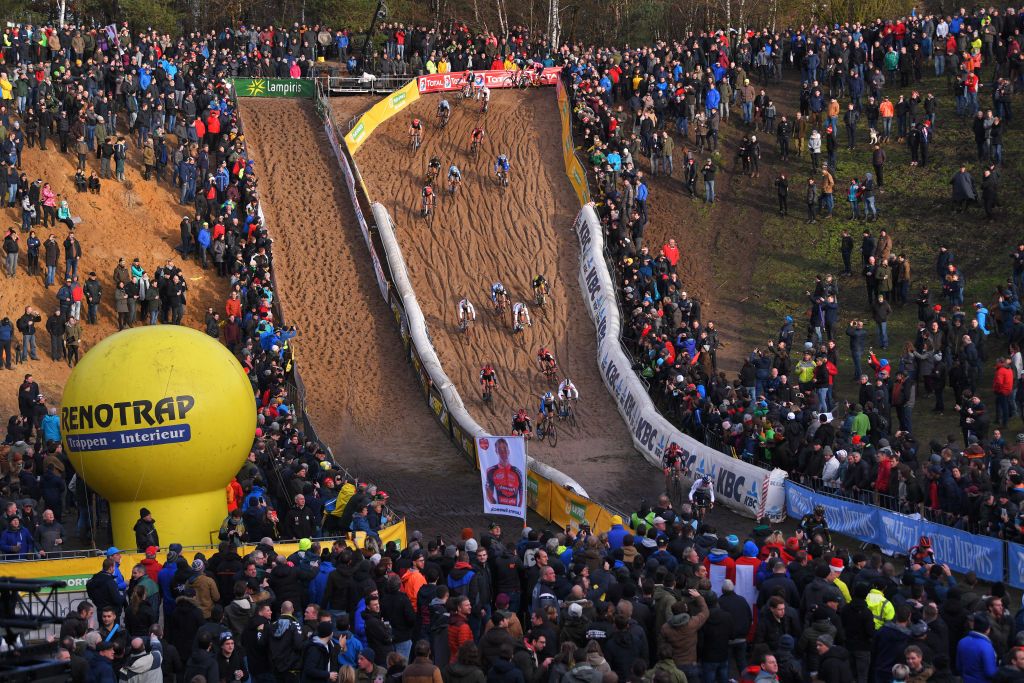 ZONHOVEN BELGIUM DECEMBER 08 Pelton Fans Public Mud Detail View during the 24th Superprestige Zonhoven 2019 superprestige zonhoven TelenetSuperprestige on December 08 2019 in Zonhoven Belgium Photo by Luc ClaessenGetty Images