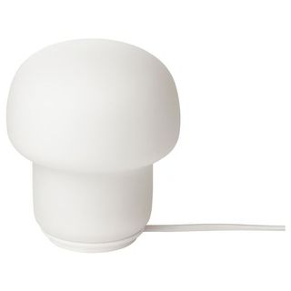 A product image of a white mushroom lamp