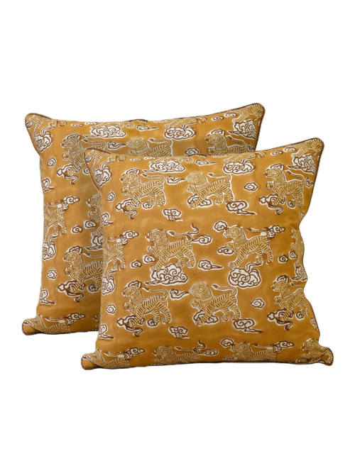 Hand Block Print Reversible Throw Pillow Covers, Set of 2