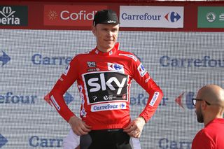 Chris Froome in the leader's jersey after stage 4 at the Vuelta