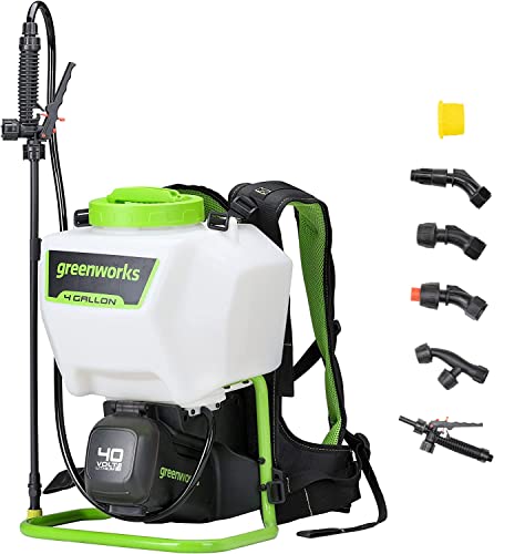 Greenworks 40v Cordless Backpack Sprayer (4 Gallon / 5 Tips / 25 Ft Spray) for Weeding, Spraying, and Cleaning, Tool Only