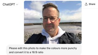 Screengrab of ChatGPT request to edit a photo of Tom May on a beach
