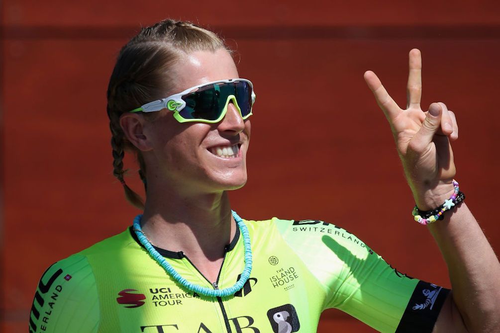 Taylor Eisenhart (Holowesko-Citadel) plays to the crowd at the 2018 Tour of California