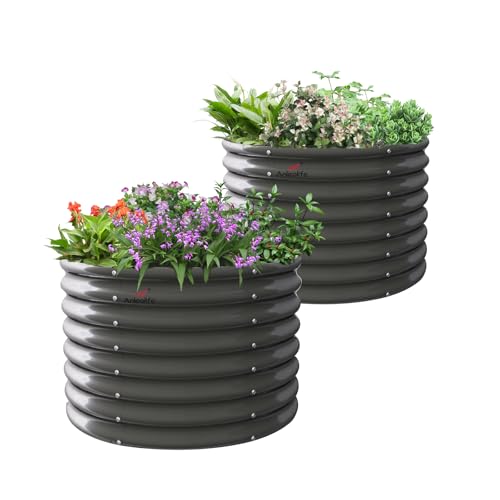 Anleolife 2-Pack 3ft X 24in Round Raised Garden Beds, Quartz Grey