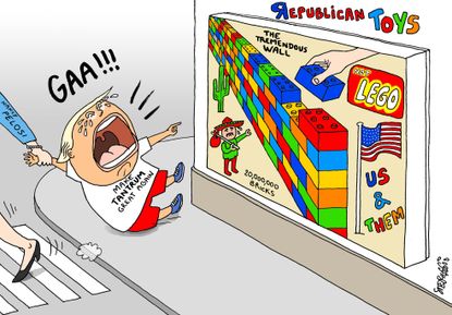 Political cartoon U.S. Trump Nancy Pelosi wall government shutdown